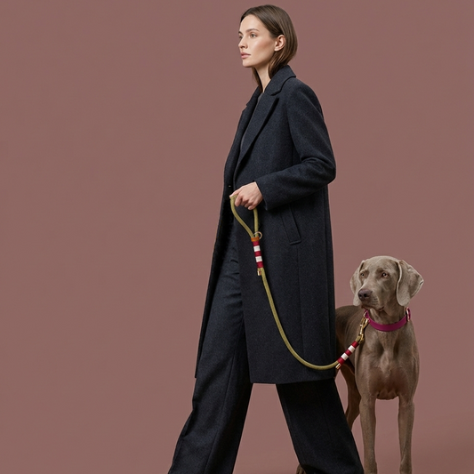 Fixed length rope leash 120cm with rope handle Stripes