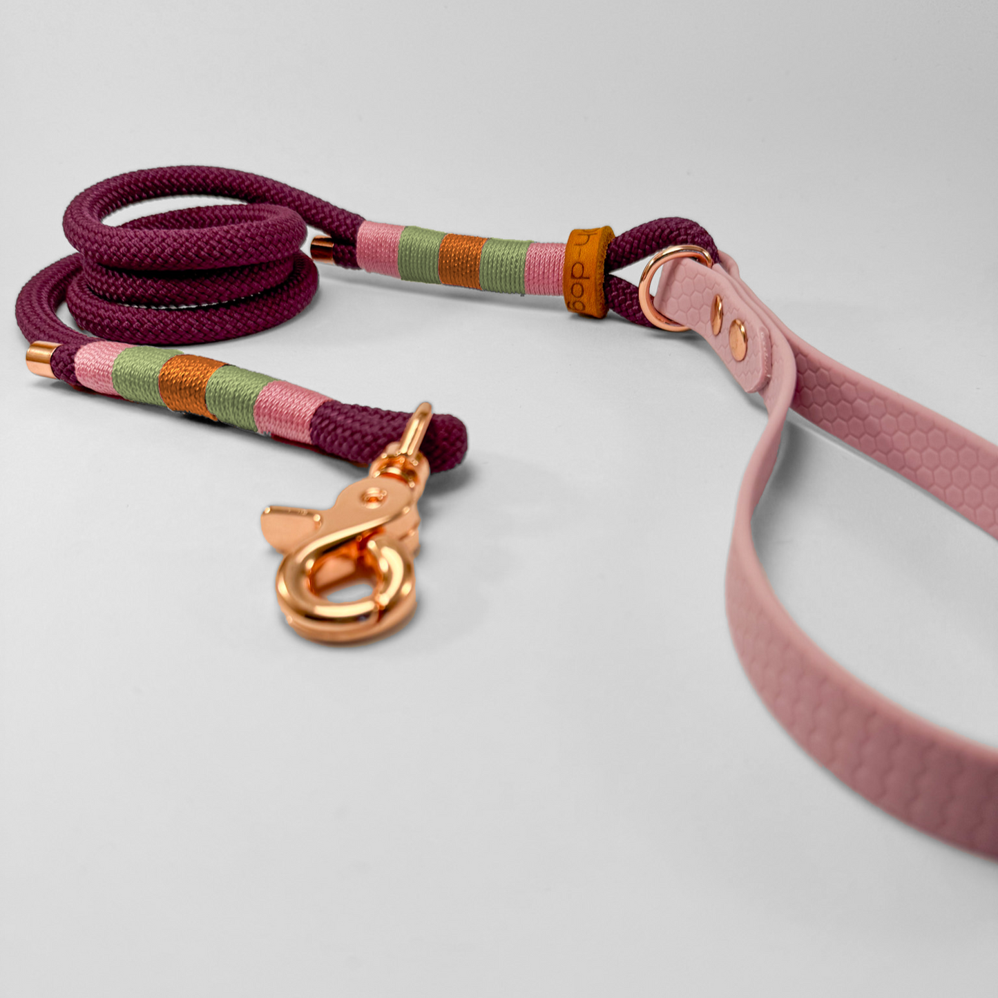 Guinzaglio corda lunghezza fissa 120cm con maniglia in fettuccia Hexa Berry Bliss