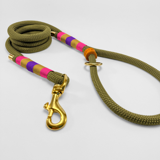 Guinzaglio corda lunghezza fissa 120cm con maniglia in corda Fluo Jungle