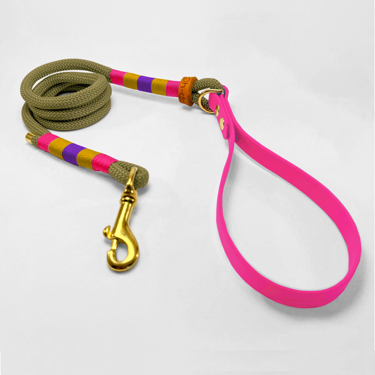 Guinzaglio corda lunghezza fissa 120cm con maniglia in Biothane® Fluo Jungle