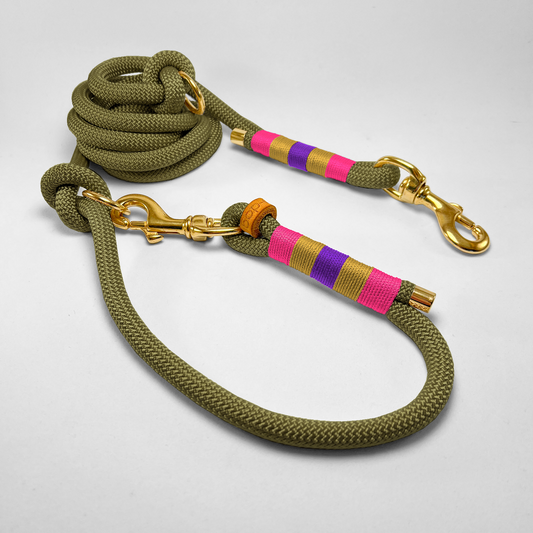 Guinzaglio in corda lunghezza regolabile/hands free 200cm Fluo Jungle