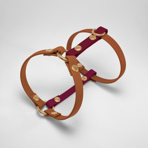 Bicolour Wine and Light Brown Biothane® H-Harness
